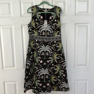 NWOT Boden Embroidered Waist Midi Dress Black - Oriental Palm - U.S. 12